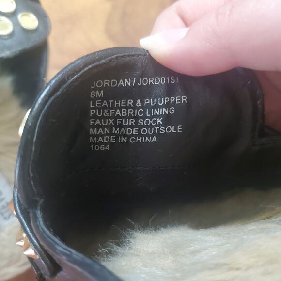 Steve Madden Jordan Studded Black Fur Lined Mule Flats Women's Size 8 Leather - Picture 5 of 16
